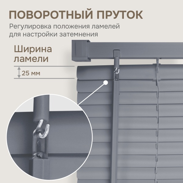 Горизонтальные пластиковые жалюзи Серый 40х160 см