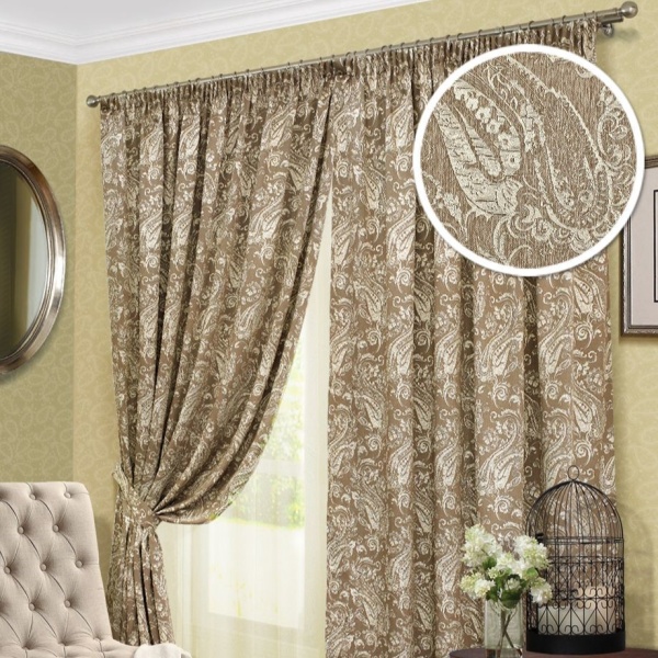 Комплект штор "Пейсли Paisley-S" 2 шторы 200х280, тюль 450х280 светло-коричневый
