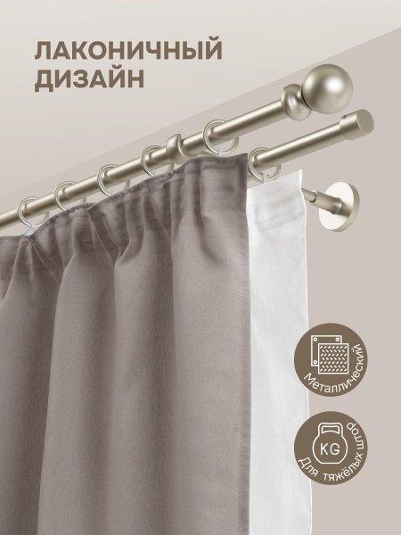 Карниз для штор двухрядный, настенный, штанги 16 мм, Сфера, матовый никель